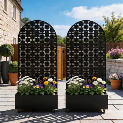 Metal Planter Box With Trellis And Wheels