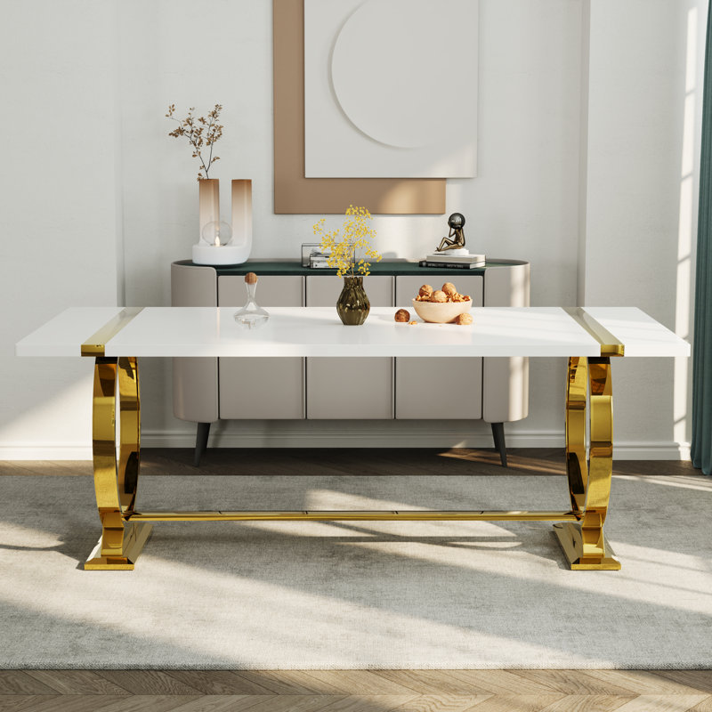 Luxury Dining Table With U-Shaped Base, Gold, 30" H x 60" L x 31.5" W