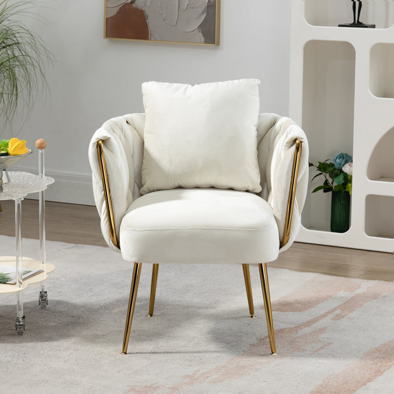 Fauteuil en velours capitonné Elandus, Velours beige
