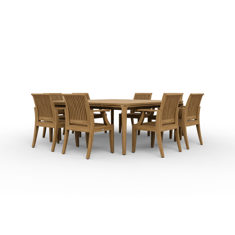 Ensemble de salle à manger rectangulaire pour l'extérieur en teck 71,5 po L pour 8 personnes