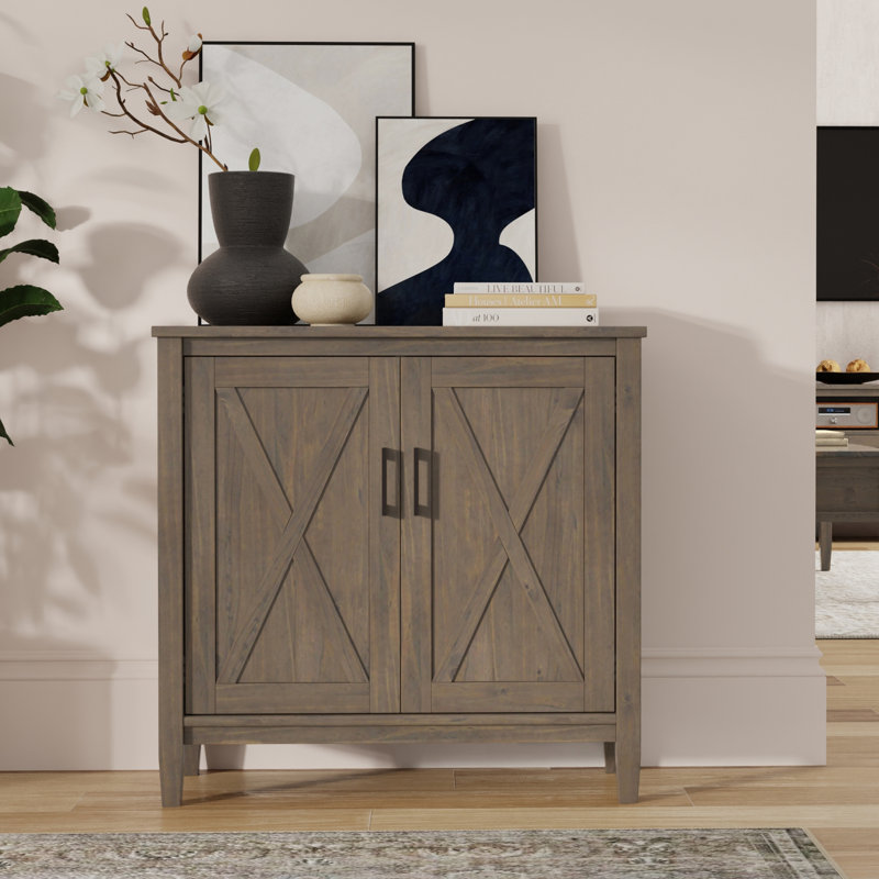 Ela 32"W Solid Wood Transitional Low Storage Cabinet with X-Panel Doors and Adjustable Shelves