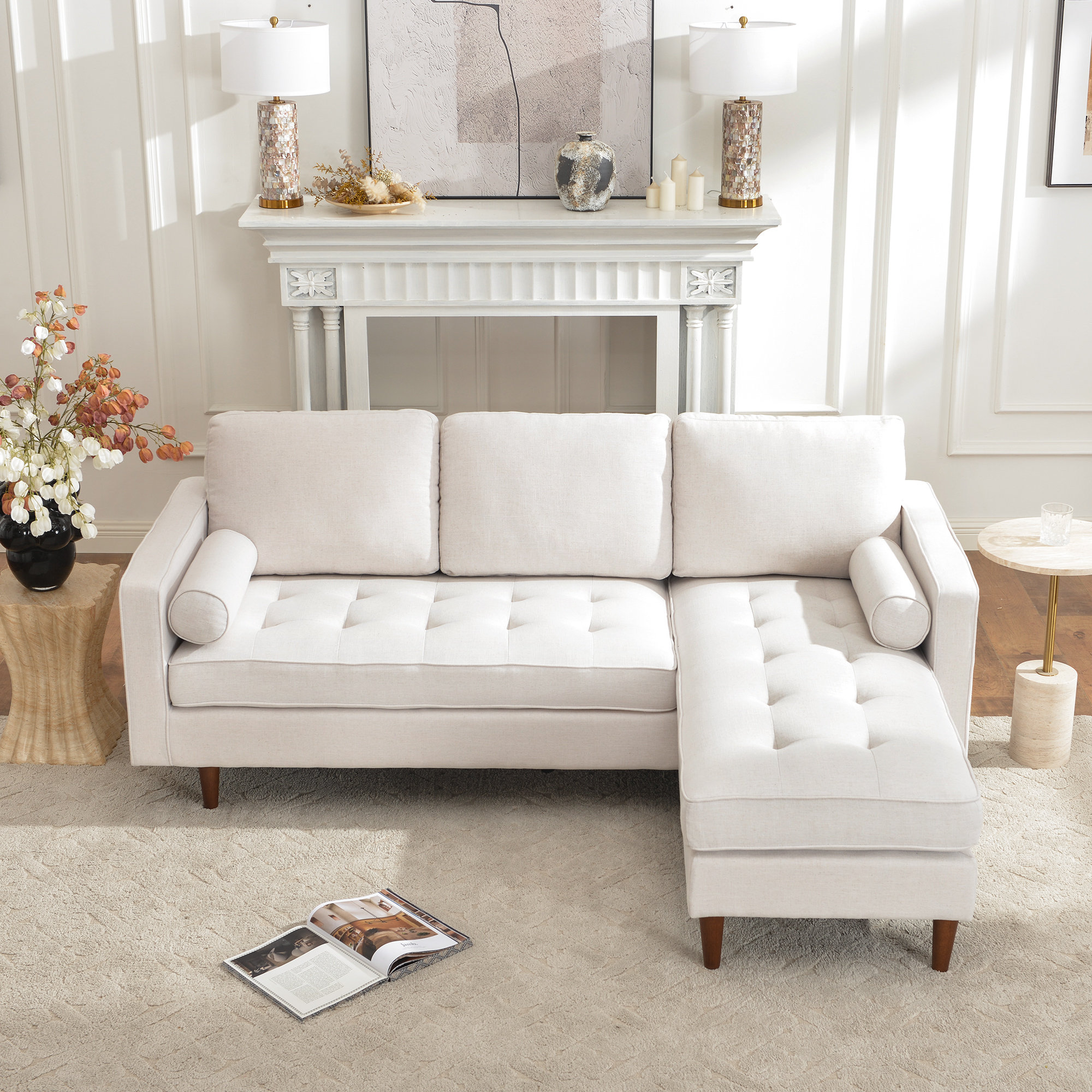 Geo 84" 2-Piece Upholstered Reversible Sectional, Ivory Linen