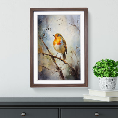 Robin Bird Impressionism - Single Picture Frame Print on Wood