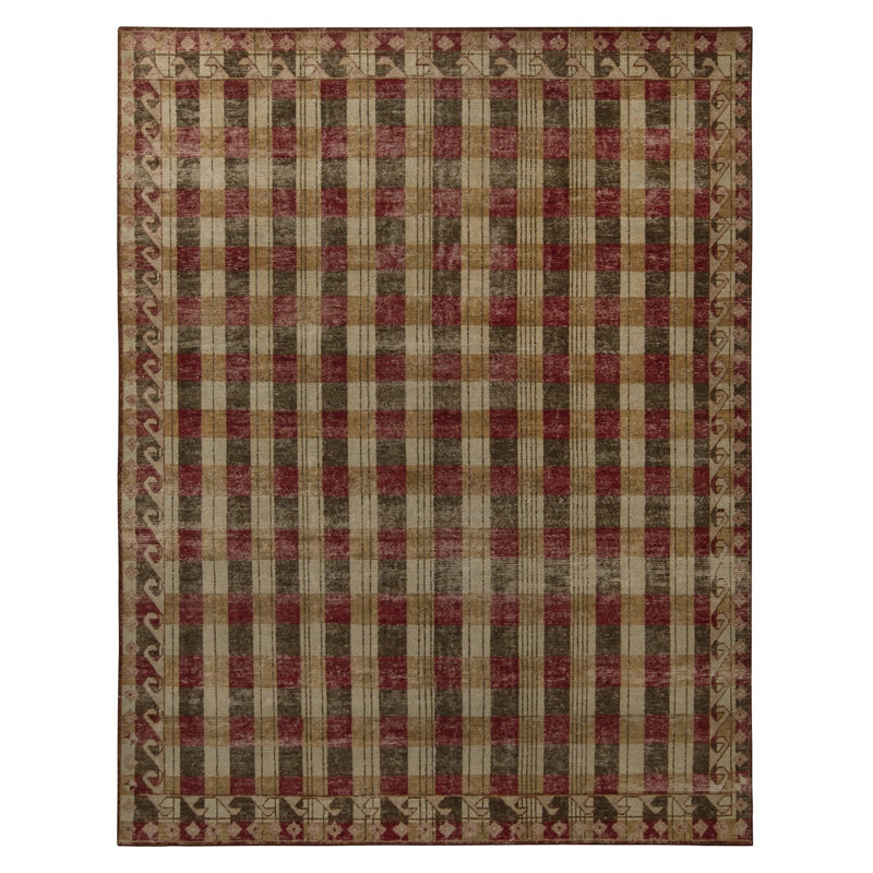 Rug & Kilim's Homage Geometric Beige Brown And Red Wool Custom Rug, Rectangle 9' x 12'