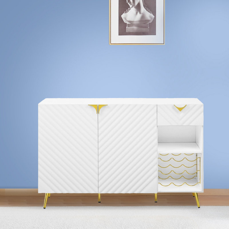 Bet 54" White and Gold Modern Sideboard Buffet Table