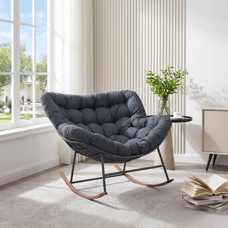 Modern Iron Frame Rocking Chair with Cushion, Grey