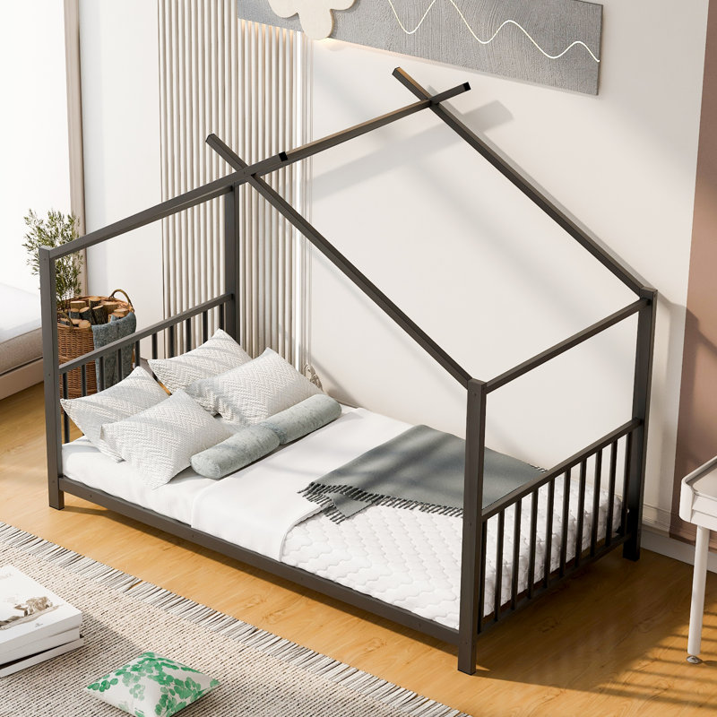 Lit plateforme en métal, noir avec design sécuritaire et durable pour les chambres d'enfants