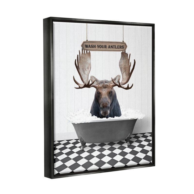 «Red Your Barrel Studio® Wash Your Antler Moose», art mural encadré sur toile flottante par lettré et doublé
