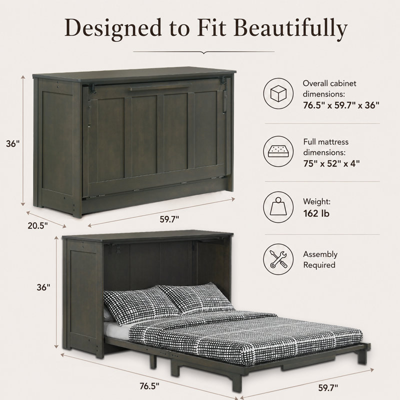 Armoire-lit double avec matelas en mousse à mémoire de forme Night & Day Furniture, Double, Stonewash