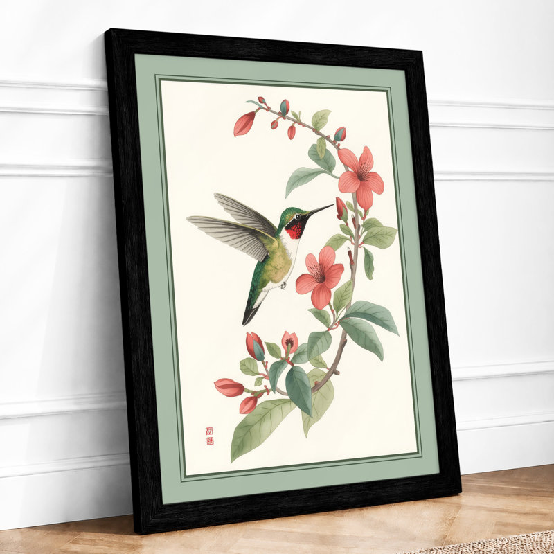 Hummingbird Among Blossoms Botanical - Print, Black, A3 - 42.0 x 29.7 cm