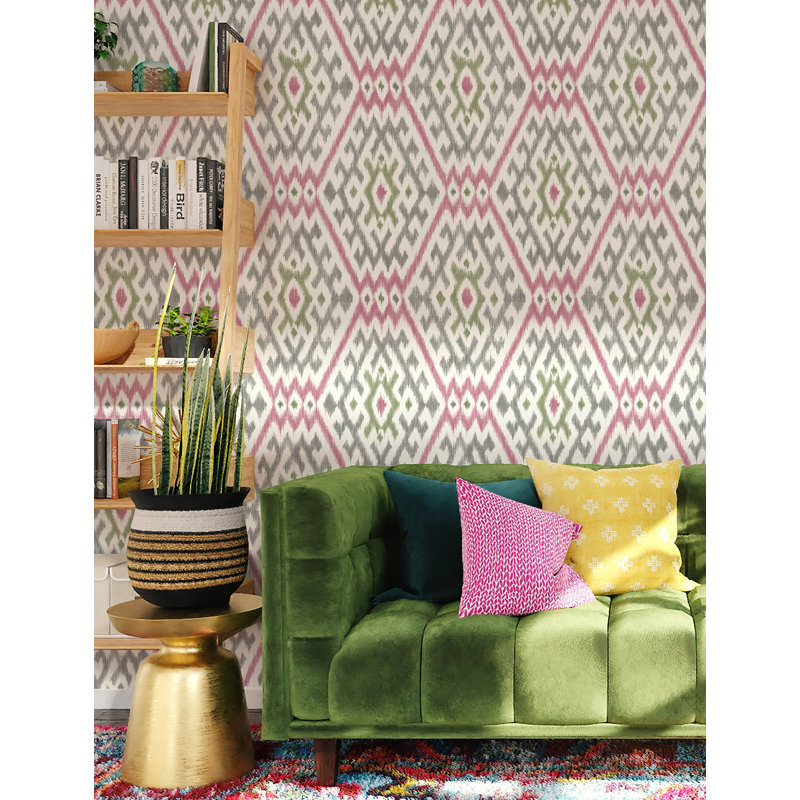 Solola Chartreuse Ikat Wallpaper, Pink