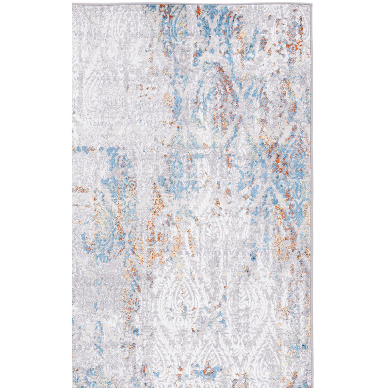 Minyard 279 Area Rug In Grey / Blue Gold, Rectangle 4'5" x 6'5"