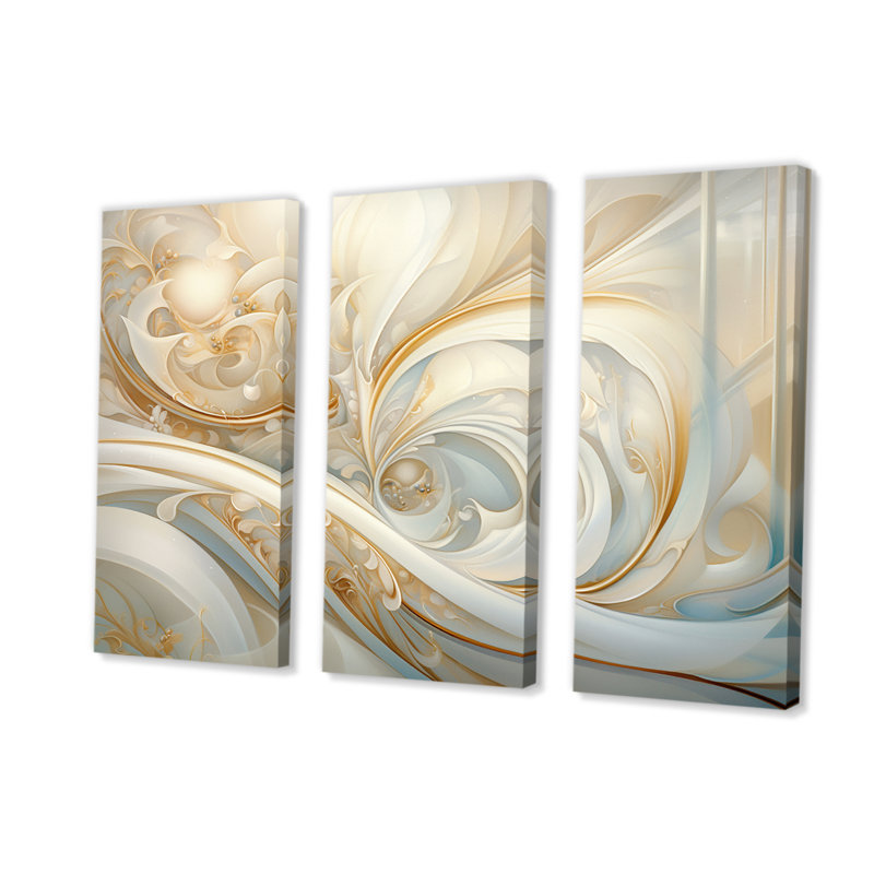 «Tender Whirling White Illustration IV» sur toile, reproduction de 3 pièces, H 40 po x l 60 po x P 1 po