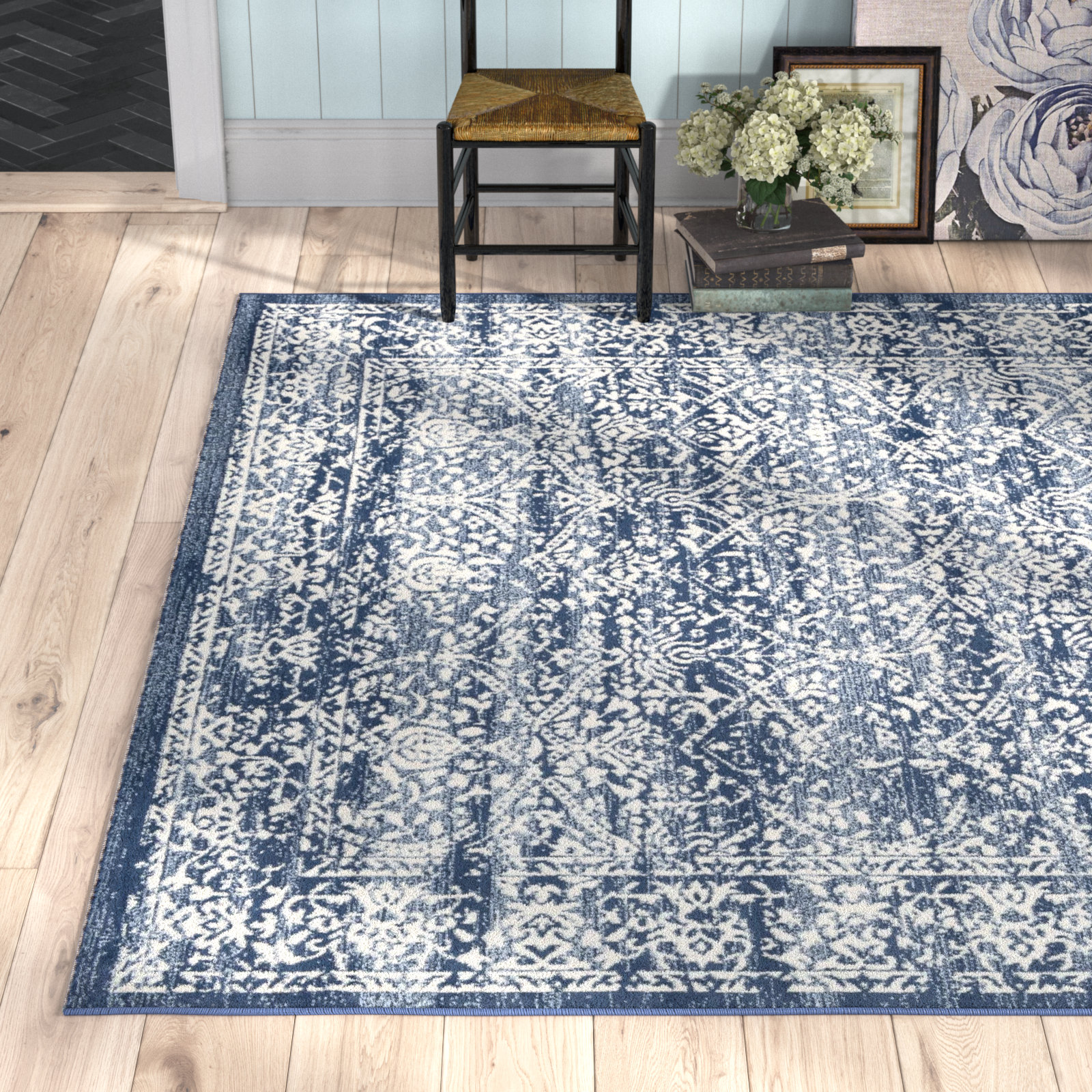 Turkish outlet machine made Floreat Power Loom Blue/White Rug from wayfair