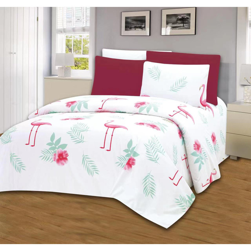 Microfiber Floral Sheet Set, King Sheet Set + 1 Fitted Sheet + 4 Pillowcases