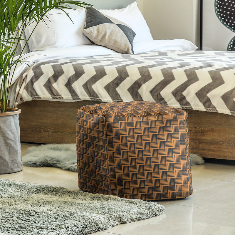 Repose-pieds cubique à rayures classic basketweave, Noir / orange
