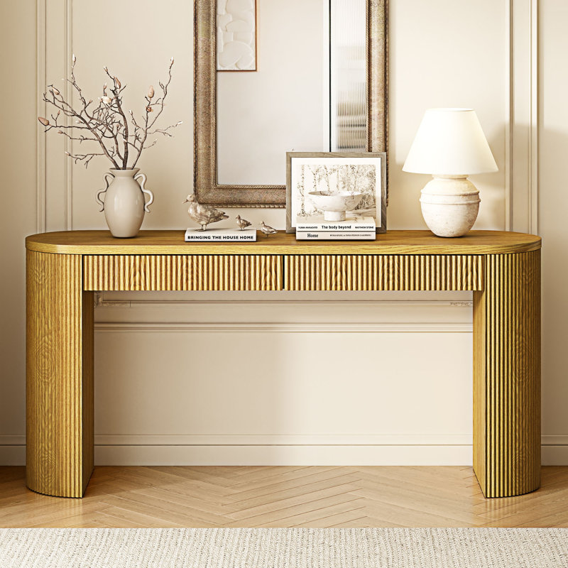 Console de table d'entrée avec tiroirs de rangement, Naturel