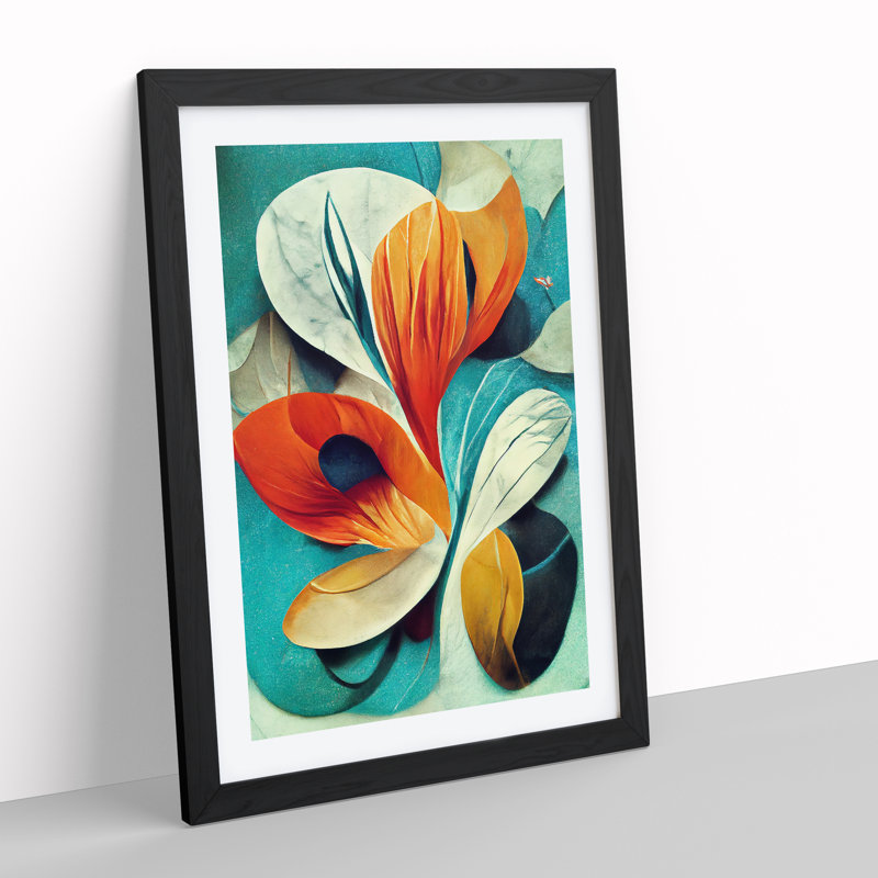 Pretty Abstract Floral No.4 - Wall Art, Black Framed, 66cm H x 48cm W, White