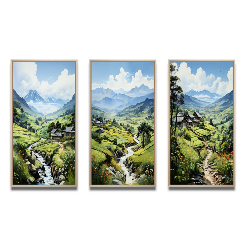 «Vietnam Sapa Green Highlands», 3 pièces, Encadré naturel, H 20 po x l 36 po