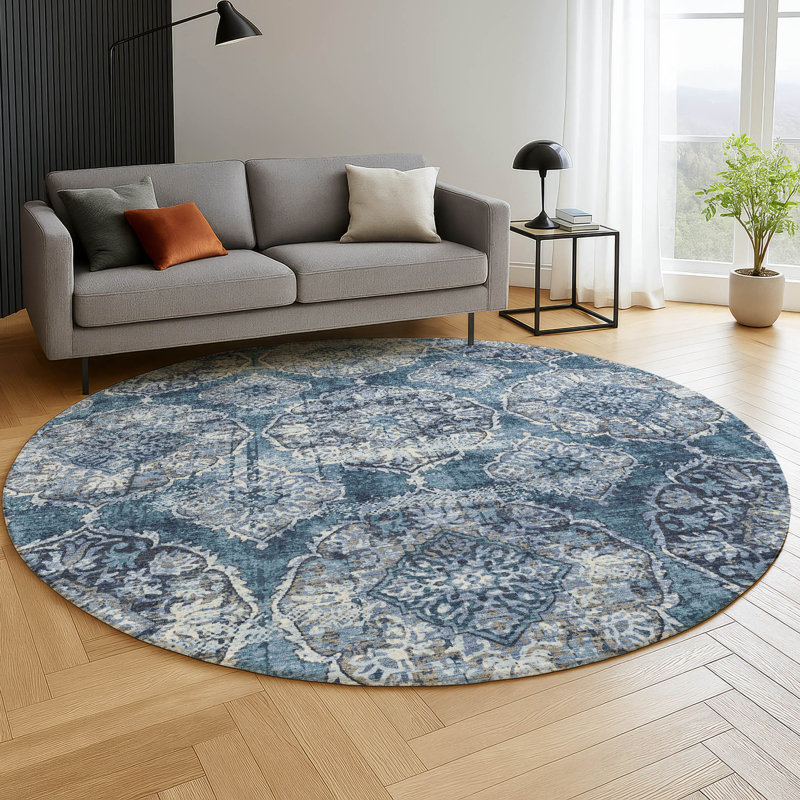 Premium Machine Washable Mayfield AMF2196 panel Rug, Denim, 8' Round