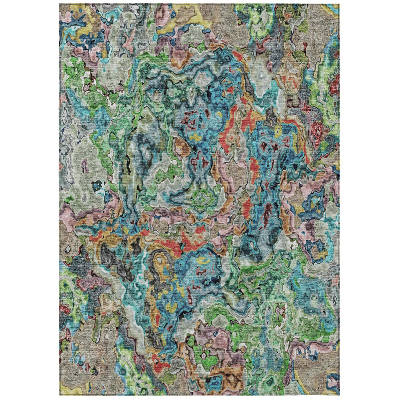 Tapis d'extérieur lavable abstrait bleu sarcelle 3 pi x 5 pi