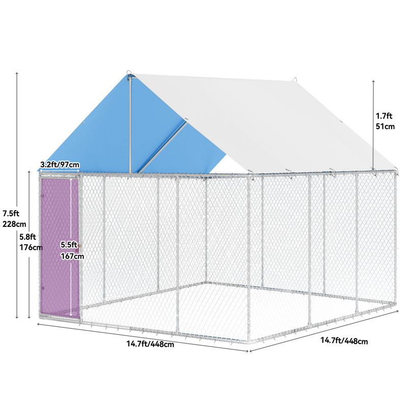 Metal Yard Kennel With Door, 90" H x 176.4" W x 176.4" D