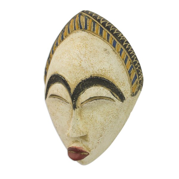Decor Mask Wood Hand Carved on Metal Stand 15.75 High