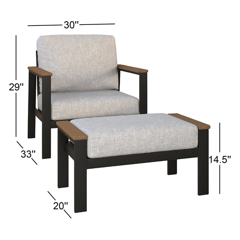 Townsend Patio Chair Sunbrella® Cushions and Ottoman, Canvas Granite Sunbrella® Canvas