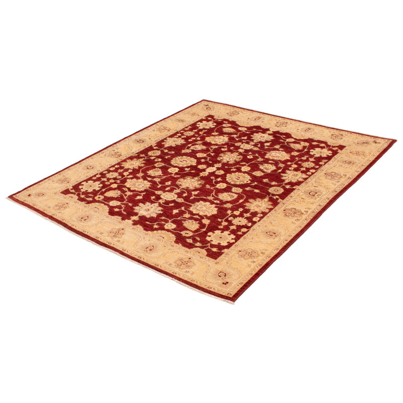 Tapis rouge foncé en laine noué à la main de conception unique 8 pi x 9 pi 4 po Chobi Finest