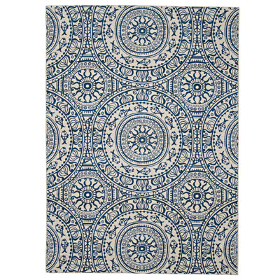 Tapis rectangulaire lavable pour l'extérieur Southwestern en bleu / beige