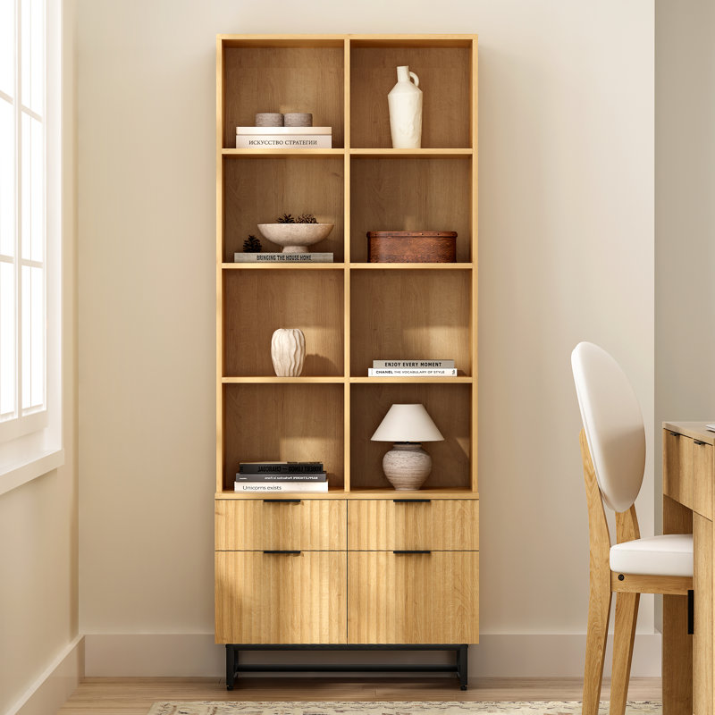 70.9''H*28.34"W 4-Tier Bookcase With Storage Cabinet, Oak