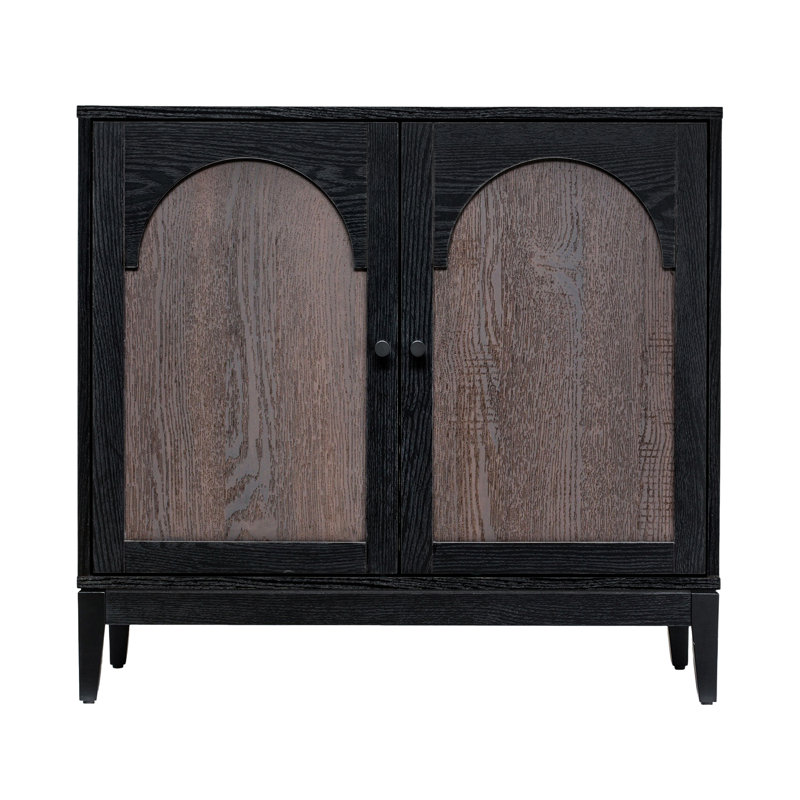 Sango Arch 2-Door Cabinet - Black/Brown, Arched Doors, Practical Shelving, Stylish Accent Piece