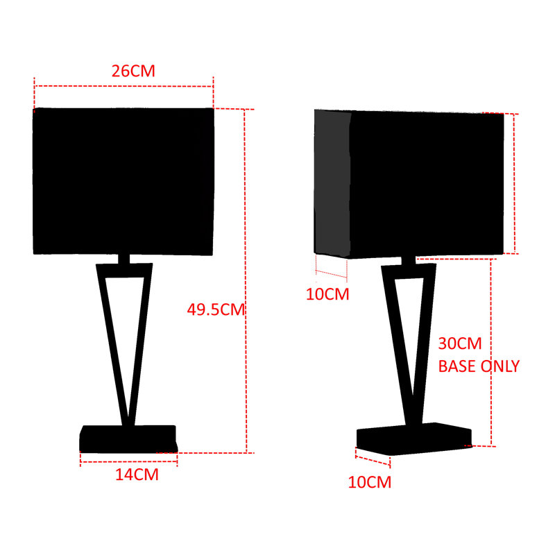 Airianna 49.5cm Rectangle Slimline Table Lamp, Black, Grey