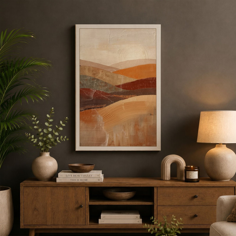 Layered Earth Tones Abstract - Wrapped Canvas, 24x16 - 61.0 x 40.6 cm, Terracotta Border