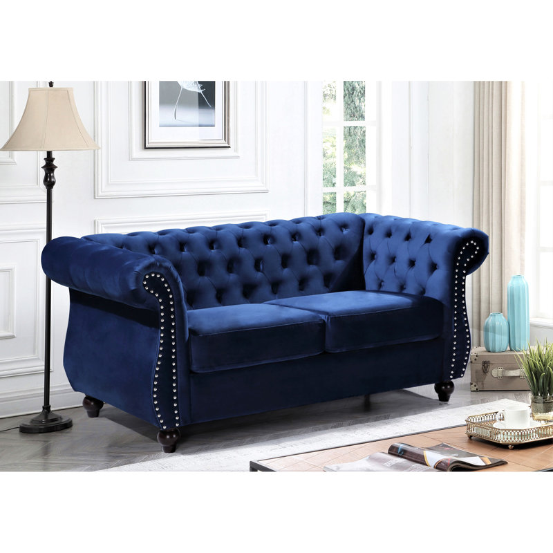 Fauteuil d'appoint Chesterfield, Velours bleu foncé