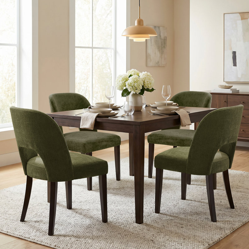 Chaise de salle à manger rembourrée sans accoudoirs avec dossier haut (ensemble de 4), Vert