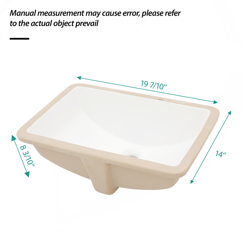Lavabo de salle de bain rectangulaire encastré en céramique blanc 19,7 "x 14" avec trop-plein