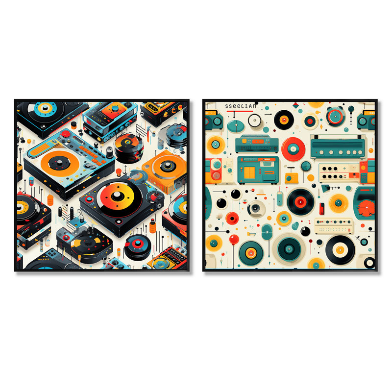 Plateaux tournants, boîtes carrées, ensemble de 2 carrés de musique, Cadre flottant noir, H 16 po x l 33 po