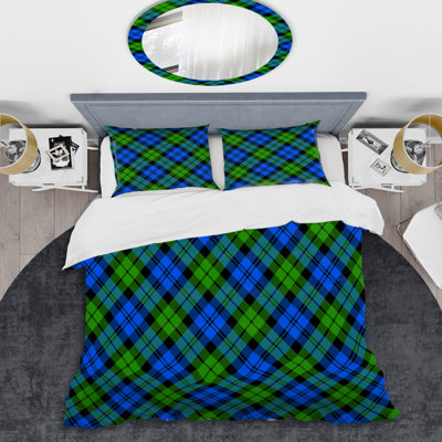 Tartan à carreaux bleu et vert - Ensemble de housse de couette abstrait - Microfibre de polyester