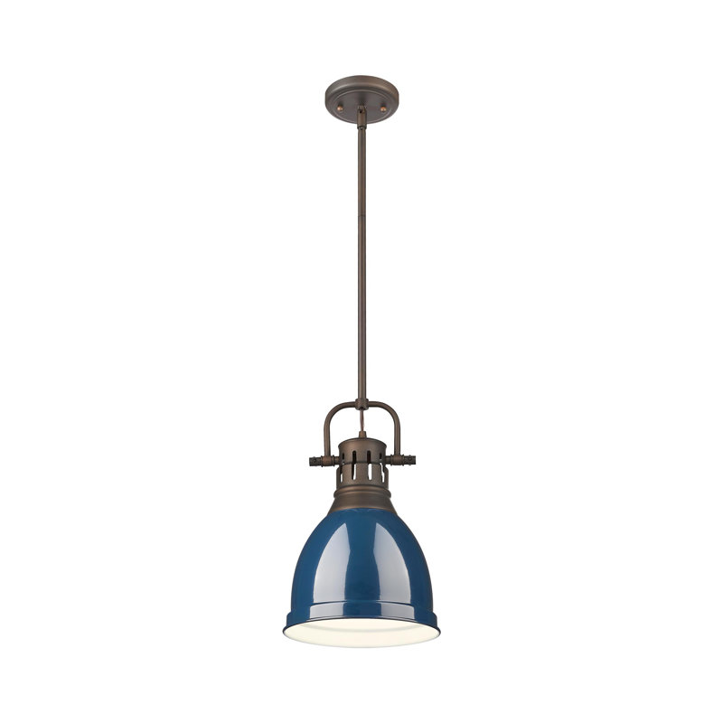Petit luminaire suspendu avec tige Aljona, H 14,25 po x l 8,875 po x P 8,875 po, Bleu, Bronze huilé
