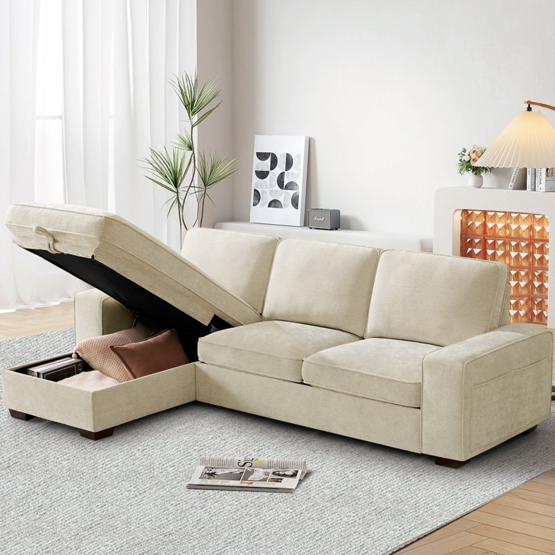 Canapé modulaire convertible 98,4 "en L de 98,4 po avec méridienne de rangement, canapé-lit modulaire surdimensionné à 3 places avec ports de chargement USB pour le salon