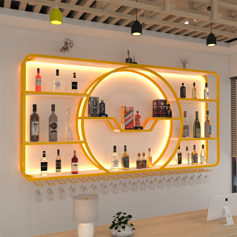 Creative round corner wall mounted wine rack, Gold, 39.3" H x 110.2" W x 7.8" D