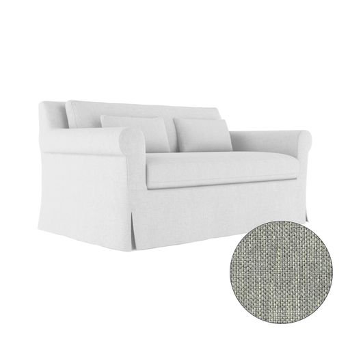 Causeuse à accoudoirs arrondis Ludlow, H 34 po x l 60 po x P 38 po, Pebble Weave Linen Haze, Patiné
