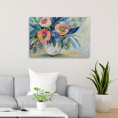 Garden Love Contemporary Blue Floral Bouquet Green