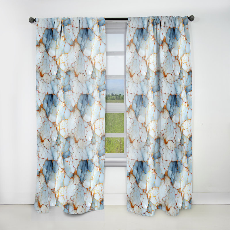 Crystal Vein Gold And Blue Marble Pattern - Glam Velvet Curtain - Room Darkening - 1 Panel, 52" W x 63" L