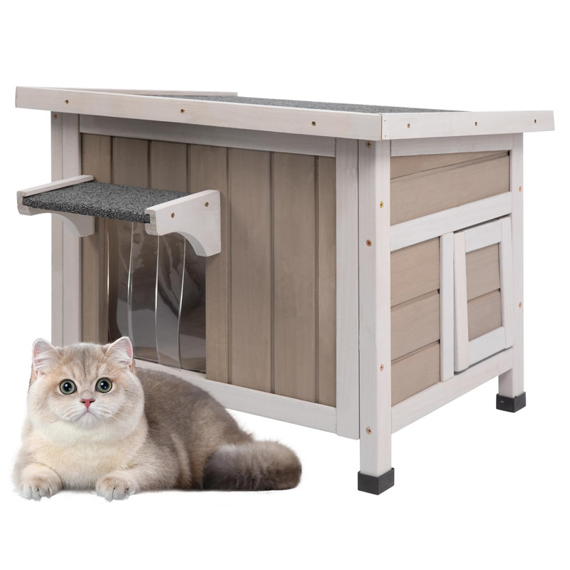 Maison pour chat isolée, petit abri d'extérieur pour l'hiver avec porte de secours, Isolé