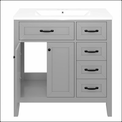 Meuble-lavabo gris 36 po avec lavabo, tiroirs et structure solide pour salle de bain moderne