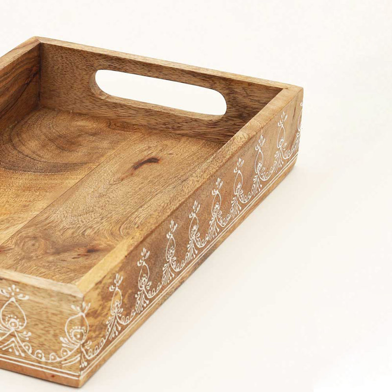  Ensemble de plateaux en bois | Plateaux gigognes rustiques pour la décoration intérieure | Ensemble de 3