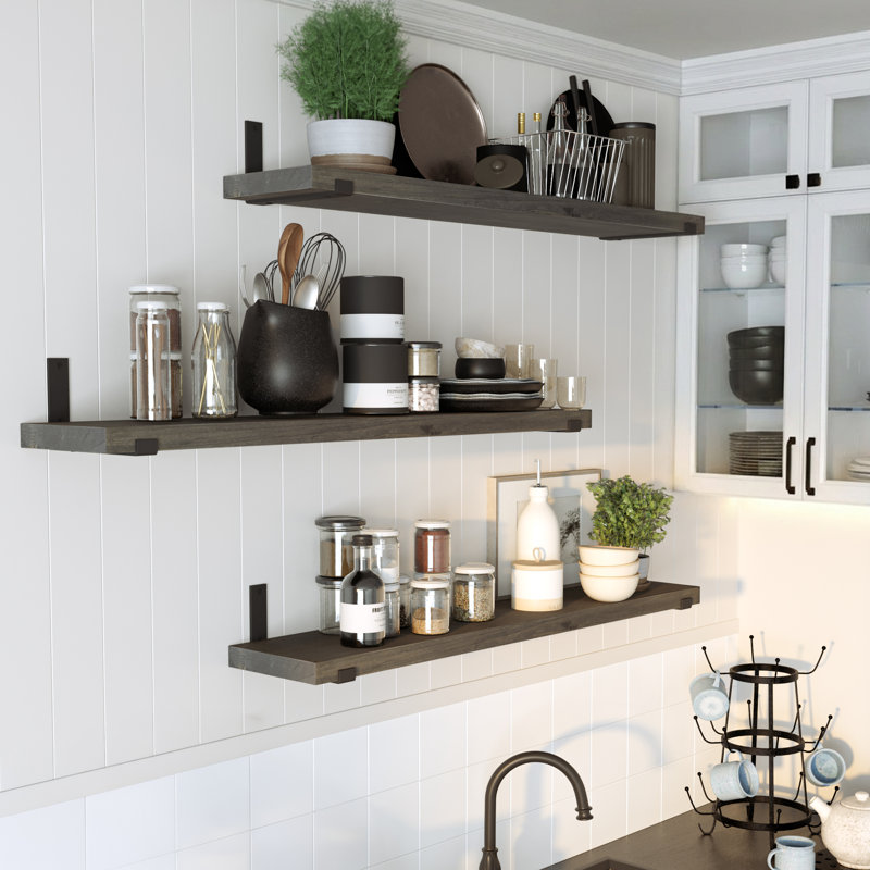 48" X 9.25" Heavy Duty Floating Book Shelf, 1.5" Thick Living Room Wall Shelf, Hanging Shelf For Wall, Boho & Farmhouse Decor, Wall Mounted Storage, Ebony