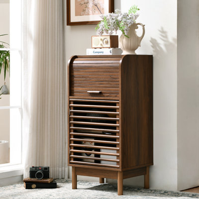 Grande armoire brune de 36 po avec porte à enroulement et tablette réglable Bachman - Organisateur de rangement moderne à lattes